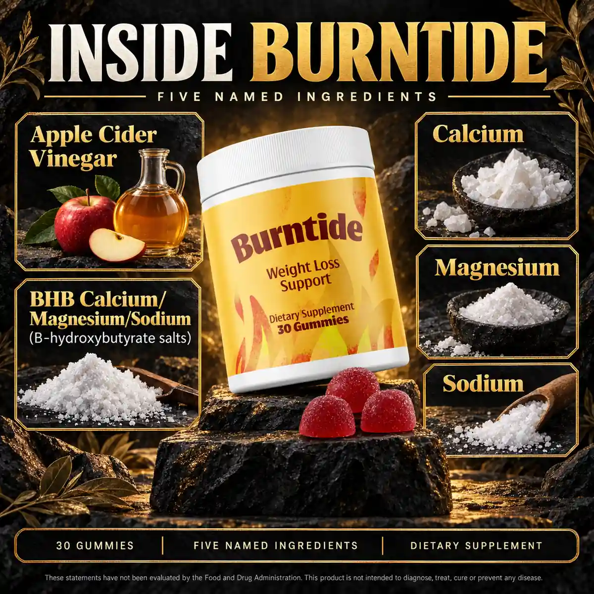The vendor panel naming the five Burntide ingredients around the jar