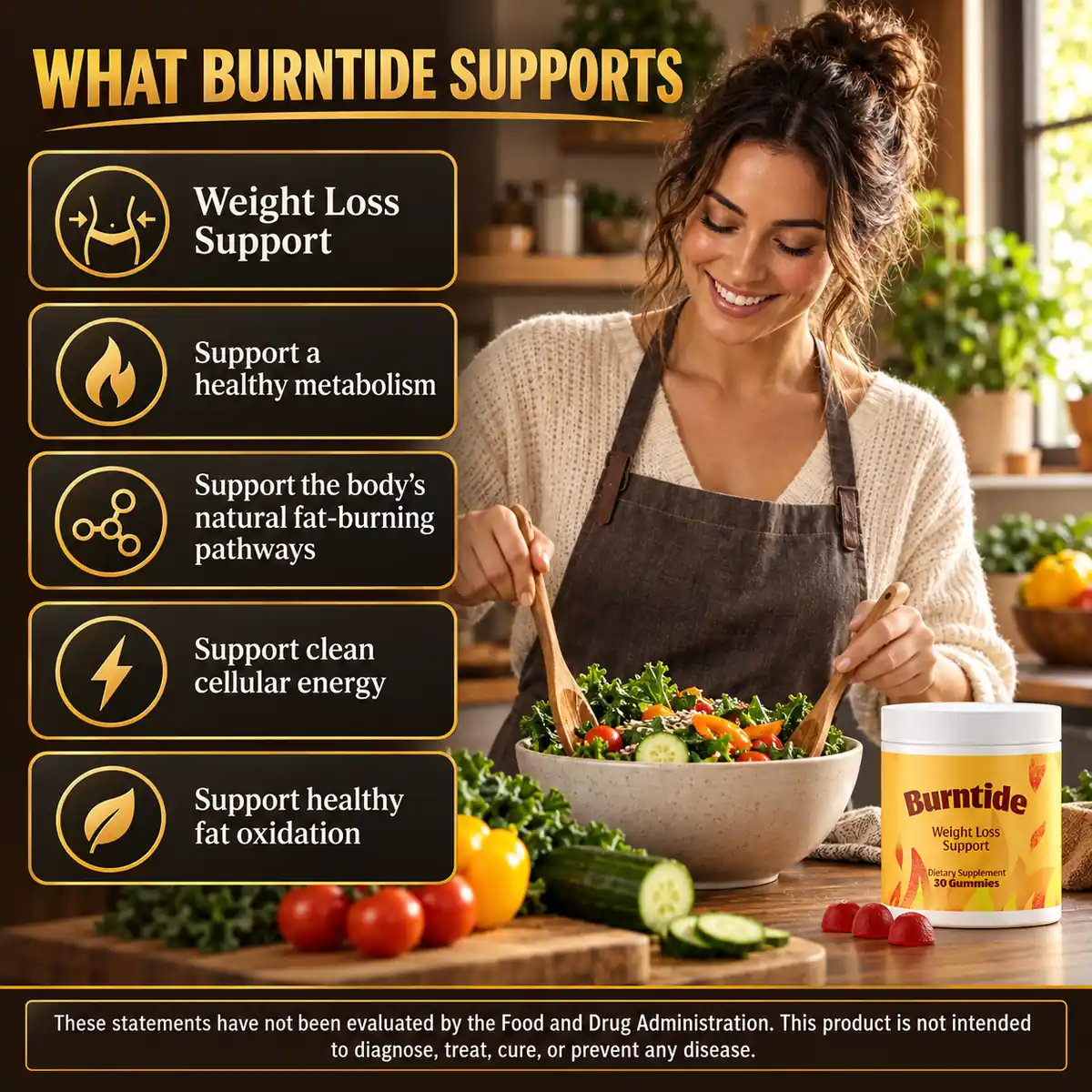 The vendor panel listing the five supports printed on the Burntide label